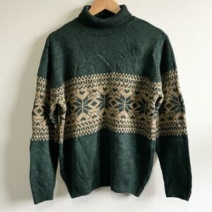 Polo Ralph Lauren 100% cotton Dark Green Fair Isle Turtleneck Sweater size XL